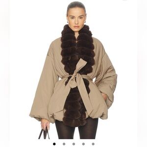 Helsa - Bubble Puffer With Faux Fur in Tan & Cedar